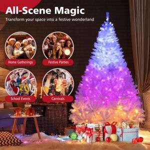 Albero di Natale Artificiale Pre-Illuminato con Cerniere da 6/7 Piedi con 11 Modalità di Illuminazione Effetti Luminosi per Albero di Natale - Product Image 6