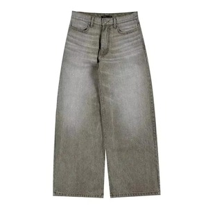 Quality Heavyweight Men Baggy Casual Denim Custom Logo Black Loose Straight Jeans Simple Washed Pants - Product Image 2