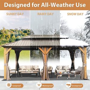 Pergola e Gazebo in Metallo con Tetto Doppio in Acciaio Zincato e Struttura in Legno di Cedro 12 X 20 per Esterni - Product Image 4