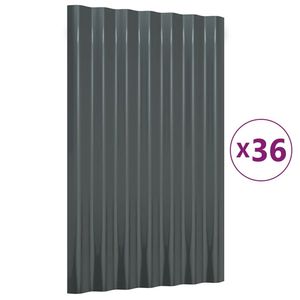 Panneaux de toiture anthracite 23,6''x14,2'' 36 pièces, tôles d'acier galvanisé ondulées - Product Image 2