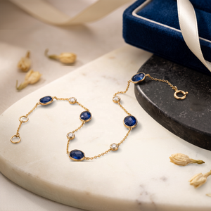 Wholesale Natural Blue Sapphire & Diamond Bracelet | 18K <b>Solid</b> Yellow <b>Gold</b> Handmade Fine Jewelry for Women-Anniversary Gift - Product Image 6