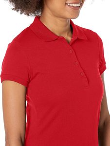 Polo à manches courtes rouge pour femme, couleur unie, style décontracté, tissu piqué 100% coton, longueur normale - Product Image 4