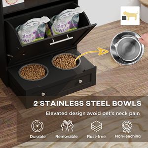 Stazione di Alimentazione Portatile per Animali Domestici, Mobile Contenitore in Bambù per Cibo per Cani con Ciotole Rialzate e Accessori per l'Idratazione, Colore Nero - Product Image 4