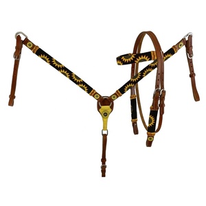 ชุดหูฟังและปลอกคออกแบบตะวันตกหนังแท้ Quality100 % พร้อมลูกปัดดีไซน์ดอกทานตะวัน - Product Image 1