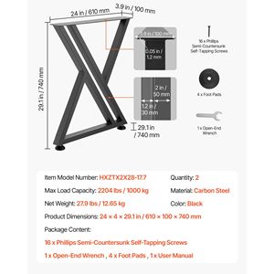 Gambe per Tavolo in Acciaio Stile Rustico 29.1"H X 24"W, Carico Massimo 1000 kg, Facile Installazione, Robuste e Stabili - Product Image 5