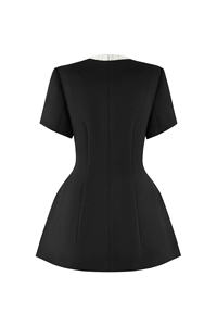 Chemisier élégant noir à volants pour femme, cintré à la taille, coupe ajustée, style coréen, chic et féminin - Product Image 3