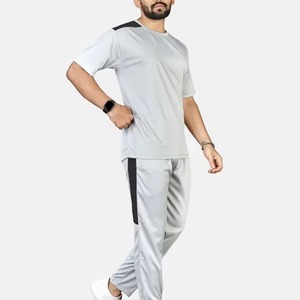 Conjunto Deportivo para Hombre, Color Gris Claro, de Secado Rápido, Manga Corta, Cuello Redondo, Pantalones Largos con Bolsillos Laterales, Cintura Elástica, Ropa de Verano - Product Image 6