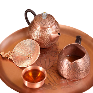 ชุดกาแฟทองแดงแท้สไตล์วินเทจ พร้อมเคลือบเงา สำหรับร้านอาหาร บ้าน และโรงแรม ชุดน้ำชาโลหะ - Product Image 1