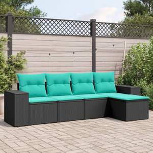 Set Divano da Esterno in Rattan PE Nero e Blu, Mobili da Giardino in Acciaio Verniciato a Polvere e Poliestere - Product Image 1