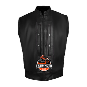 Gilet de moto sans manches en cuir véritable LAZIB MOTO pour homme, logo brodé sur le devant, été, toutes saisons, équipement de conduite personnalisé pour équipe - Product Image 6