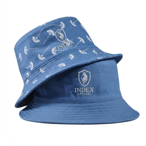 Index Apparel Blue <b>Reversible</b> <b>Bucket</b> <b>Hat</b> With Embroidery Logo And Pattern Design For Adults Casual Wear Spring Summer - Product Image 1