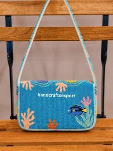 Sac à bandoulière artisanal fait main avec perles, motif récif corallien tropical, sac à main coloré sur le thème de l'océan, sac artisanal en gros - Product Image 2