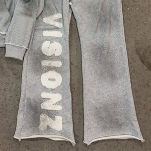 Pantalones de chándal acampanados de algodón polar para invierno, con lavado ácido personalizado, con cordón, para hombre, unisex, estilo urbano, con cremallera completa - Product Image 3