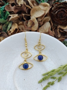 Boucles d'oreilles pendantes en laiton plaqué or avec motif géométrique œil taillé émeraude, bijoux tendance pour femme pour les occasions festives - Product Image 3