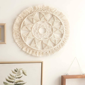 Tapiz Tejido Texturizado Neutro Vertical que Combina Cuerdas Gruesas de Macramé y Flecos Fluidos para Decoración del Hogar Disponible al por mayor - Product Image 5