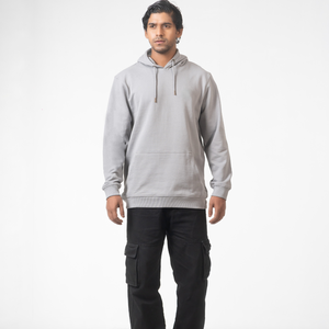 Sudadera con capucha para hombre, cómoda y acogedora para el invierno, color gris, la mejor calidad, 100% algodón, tejido de felpa, estilo urbano, 360g, con bolsillos laterales. - Product Image 1