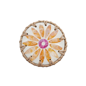 Clean-Cut Rattan Shell Inlay Coaster - Premium Heat-Resistant Mother-of-Pearl - Minimalist <b>Home</b> <b>Essentials</b> - Product Image 1