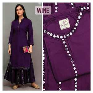 TENDENCIA RAYON CON ESPEJO TRABAJO KURTI CON PALAZZO VINO - Product Image 1