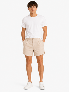 Shorts en mélange de lin beige pour hommes, coupe décontractée, shorts d'été décontractés, légers et respirants, bas de tenue de vacances, élégants et décontractés - Product Image 2