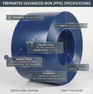 Bobina de Acero Galvanizado Prepintado PPGI, Lámina de Acero Recubierta de Color en Bobina con Servicio de Corte, Estándar JIS, Dureza Total - Product Image 2