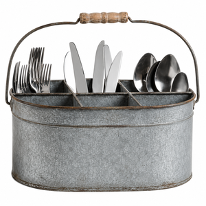 Wholesale Farmhouse Galvanized Utensil <b>Caddy</b> with Wooden Handle Metal Cutlery Holder Silverware Flatware Organizer <b>Caddy</b> - Product Image 6