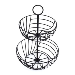 Moderna Cesta de Metal Negra de Dos Niveles con Base de Madera para Almacenamiento Elegante en la Cocina y Exhibición Decorativa para el Hogar - Product Image 5