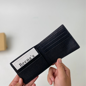 กระเป๋าสตางค์หนังแท้แบบเปิดปิดของ Beena ป้องกัน RFID กันน้ำ แฟชั่นแบบสั้น พับสามตอน ลายนูน ปั๊มโลโก้ตามสั่ง สำหรับผู้ชาย ทำจากโพลีเอสเตอร์ - Product Image 4