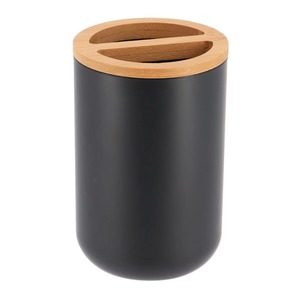 Juego de baño de diseño en negro y madera para la organización diaria de la higiene, habitaciones de hotel y decoración contemporánea del hogar. - Product Image 2