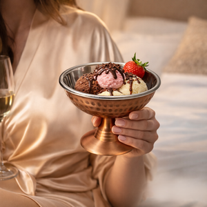 Bol à glace rétro en cuivre martelé |   Bol de service pour desserts en acier inoxydable, écologique |   Pudding glacé, plat sucré - Product Image 2