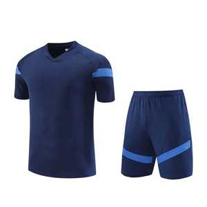 Ensemble de maillots de football personnalisés bleus pour hommes, col en V, manches courtes, sublimation, évacuation de l'humidité, coupe classique, toutes saisons, adulte 2027 - Product Image 3