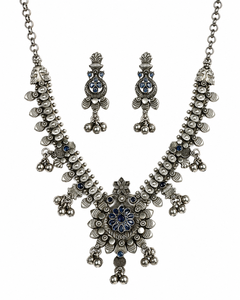 Oxidized Silver Lovers Bohemian Jewelry Set Bezel Setting Rhodium Plated Necklace Earring Zircon Women's Anniversary <b>Gift</b> - Product Image 6