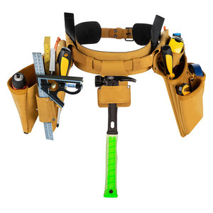 Heavy Duty Tool <b>Belt</b> with Multiple Pockets Adjustable Straps <b>Tan</b> Color Durable <b>Waist</b> Bag for Construction Workers - Product Image 1