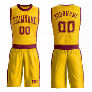 Custom <b>Gold</b> Maroon Round Neck Sublimation Basketball Uniform Jersey Wholesale Team Sportswear Custom Logo Name <b>Number</b> Breathable - Product Image 1