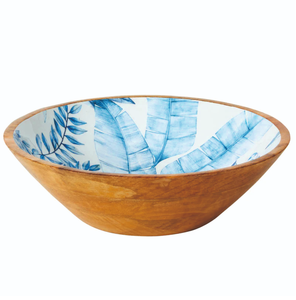Tazón de madera hecho a mano para servir ensaladas con un colorido diseño floral y de mariposas a precio económico. - Product Image 2