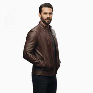 Wholesale High Quality <b>Jacket</b> for Men <b>Sheepskin</b> Winter Fashion Soft Lambskin Stand Collar Slim Fit Leather Biker Gear <b>jackets</b> - Product Image 2