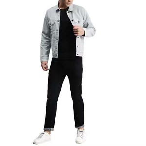 Chaqueta de Mezclilla Gris Claro para Hombre, Cuello Camisero, Cierre de Botón, Corte Regular, Chaqueta de Algodón Tejido para Otoño - Product Image 6