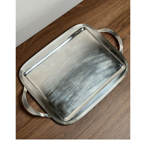 Brushed Metal Serving <b>Tray</b> <b>With</b> <b>Handles</b> For Dining Table And Kitchen Counter Residential Use Dishwasher Safe - Product Image 1