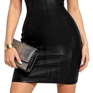 Mini-robe en cuir véritable pour femme, design tendance, tissu léger, idéale pour les tenues décontractées et de soirée - Product Image 6