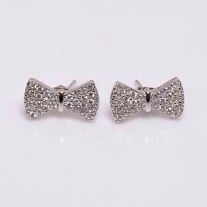 Elegant Bow Shape CZ <b>Stud</b> <b>Earrings</b> | Silver Tone Cubic Zirconia Party Wear <b>Earrings</b> For Women Stylish Jewelry - Product Image 3