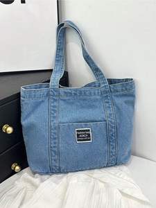 Bolso tote de pana acanalada gris de moda con estuche a juego para mujer, bolso de hombro de tela de algodón de gran capacidad para compras - Product Image 3