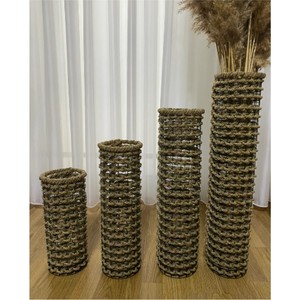 Vase à fleurs en rotin tressé à la main, vase sur pied en fil métallique rustique, écologique, style bohème, pour plantes séchées, décoration de salon - Product Image 2