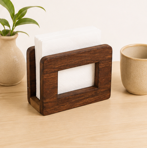 Modern Minimalist Wooden Napkin Holder & <b>Tissue</b> Stand Free Standing Square Design Eco-Friendly Dark Brown Finished - Product Image 6