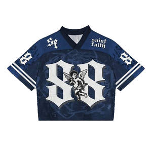 Maillot de football en mesh surdimensionné unisexe, streetwear, motif ange, logo personnalisé, fabricant en gros - Product Image 1