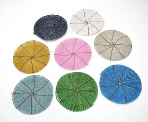 Uttar Pradesh Assorted Color Round Wire Beaded Eco-Friendly Polyester/Cotton Embroidered Coasters for Home & Hotel Use - Product Image 3