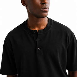 2026 Black Short Sleeve <b>Henley</b> T-<b>Shirt</b> Regular Fit Casual Style 100% Cotton Jersey Fabric O-Neck Design - Product Image 3