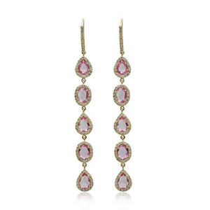 Pendientes de Oro Amarillo de 14k con Zafiro Rosa Natural y Diamantes Pavé, Diseño de Gota Colgante, Joyería Fina al por Mayor - Product Image 1