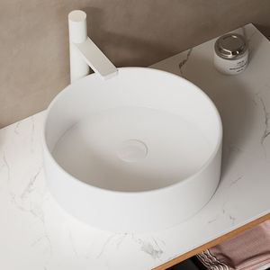 14\" White <b>Round</b> Vessel Ceramic <b>Basin</b> Bathroom Sink Faucet-Not Included No Cabinet - Product Image 2