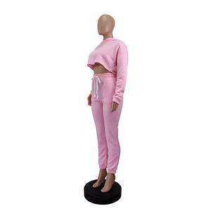100% Cotton Moisture-Wicking Ladies Casual Wear Fashion Cropped Tracksuits Long Sleeves Pullover Workout Girls Tracksuits Sets - Product Image 2