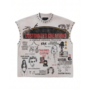 Camiseta sin Mangas Marrón para Hombre, Diseño Gráfico Personalizado, Estilo Urbano con Tachuelas, Ropa Casual de Verano, 100% Algodón Transpirable - Product Image 1
