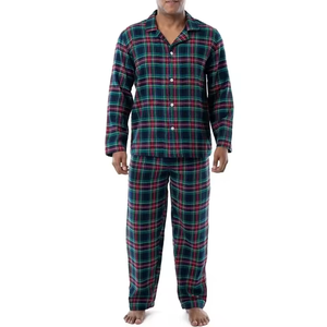 Dark Teal Red Windowpane <b>Men</b> Flannel <b>Pajamas</b> Warm Soft Long Sleeve Cotton Durable Cozy Wholesale <b>Men</b>’s Sleepwear Nightwear - Product Image 2
